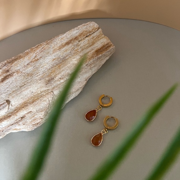 Crystal & Stone Dainty Gold Hoop Earrings - Stylish Boho Chic Earrings - Picture 15 of 15